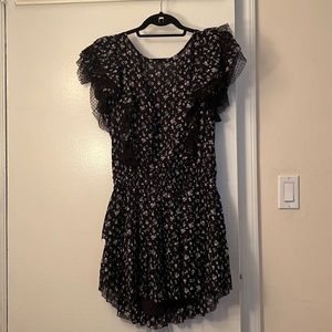 LoveShackFancy Black Floral Mini Dress